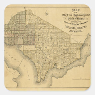 Karte der Stadt Washington D.C. (1839) Quadratischer Aufkleber
