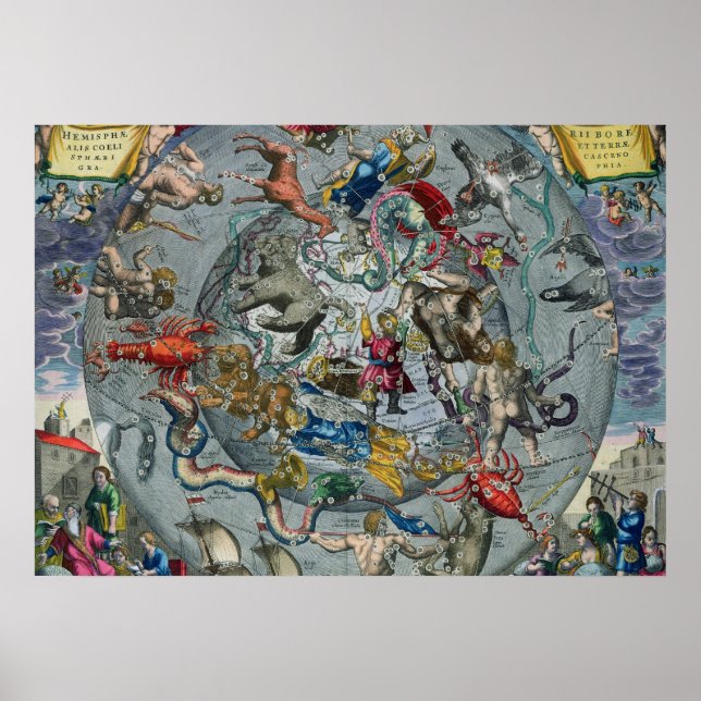 Karte der Sternbilder des Nordens Poster (Vorne)