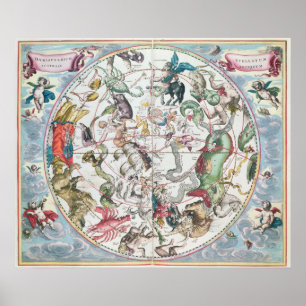 Karte der südlichen Hemisphäre Poster