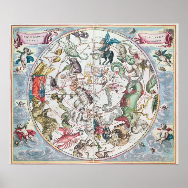 Karte der südlichen Hemisphäre Poster (Vorne)