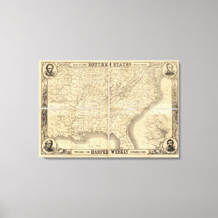 Karte der südlichen Staaten Leinwanddruck
