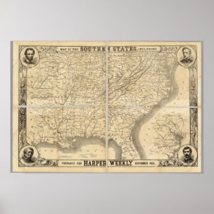 Karte der südlichen Staaten Poster