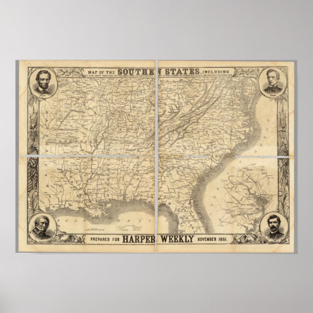 Karte der südlichen Staaten Poster (Vorne)