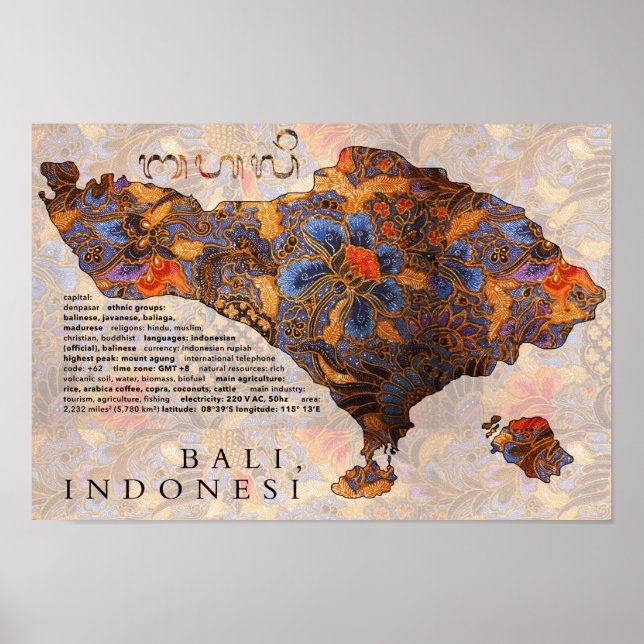 Karte der traditionellen Batik Bali Poster (Vorne)