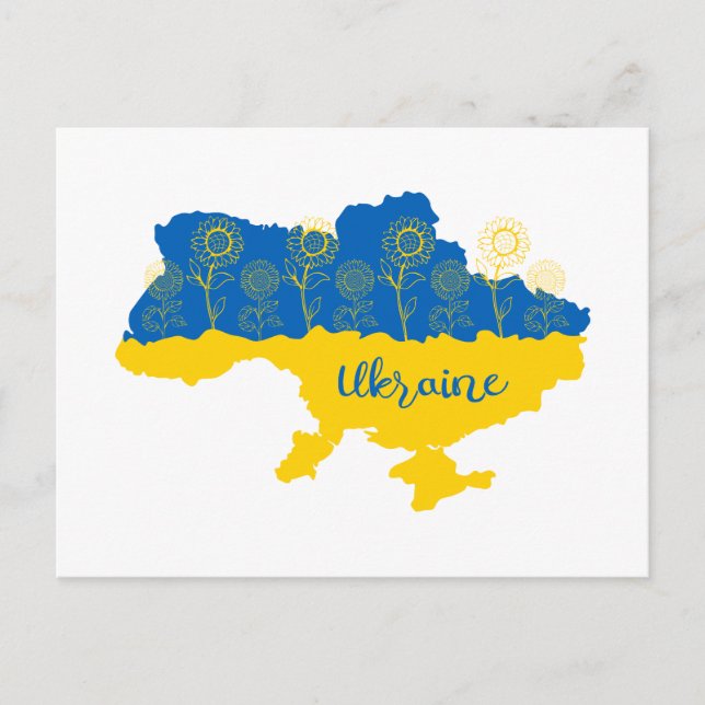 Karte der Ukraine mit Sonnenblumen und ukrainische (Vorderseite)