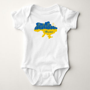 Karte der Ukraine mit Sonnenblumen und ukrainische Baby Strampler