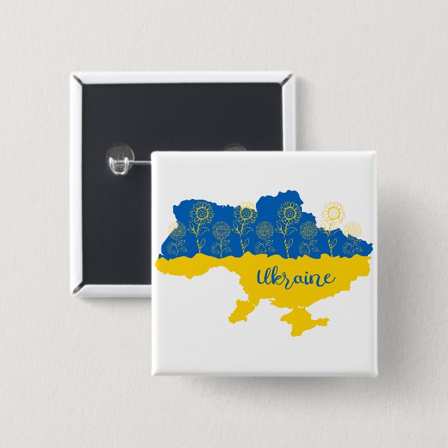 Karte der Ukraine mit Sonnenblumen und ukrainische Button (Vorne & Hinten)