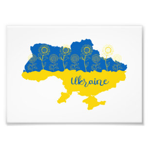Karte der Ukraine mit Sonnenblumen und ukrainische Fotodruck