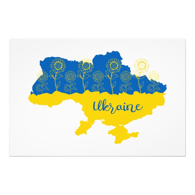 Karte der Ukraine mit Sonnenblumen und ukrainische Fotodruck (Vorne)