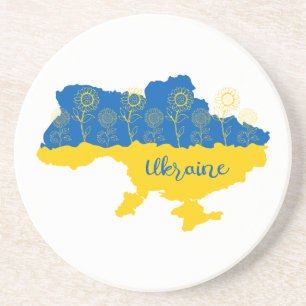 Karte der Ukraine mit Sonnenblumen und ukrainische Getränkeuntersetzer