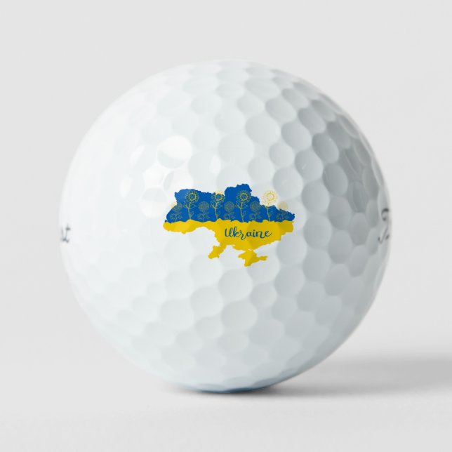 Karte der Ukraine mit Sonnenblumen und ukrainische Golfball (Vorderseite)