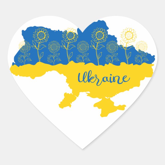 Karte der Ukraine mit Sonnenblumen und ukrainische Herz-Aufkleber (Vorderseite)