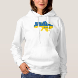 Karte der Ukraine mit Sonnenblumen und ukrainische Hoodie
