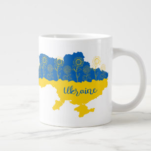 Karte der Ukraine mit Sonnenblumen und ukrainische Jumbo-Tasse