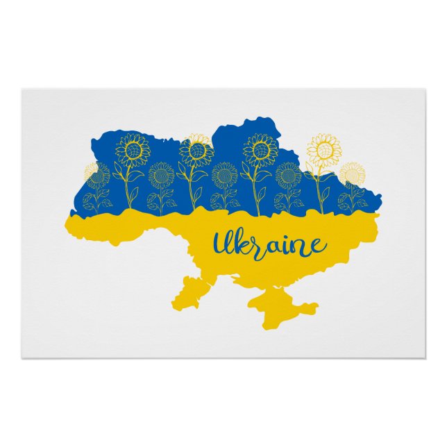 Karte der Ukraine mit Sonnenblumen und ukrainische Poster (Vorderseite)