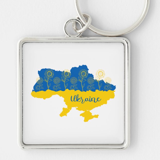 Karte der Ukraine mit Sonnenblumen und ukrainische Schlüsselanhänger (Vorne)