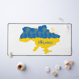 Karte der Ukraine mit Sonnenblumen und ukrainische Schreibtischunterlage