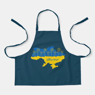 Karte der Ukraine mit Sonnenblumen und ukrainische Schürze