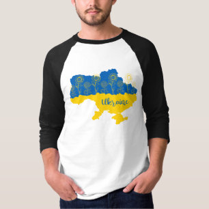 Karte der Ukraine mit Sonnenblumen und ukrainische T-Shirt