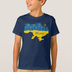 Karte der Ukraine mit Sonnenblumen und ukrainische T-Shirt