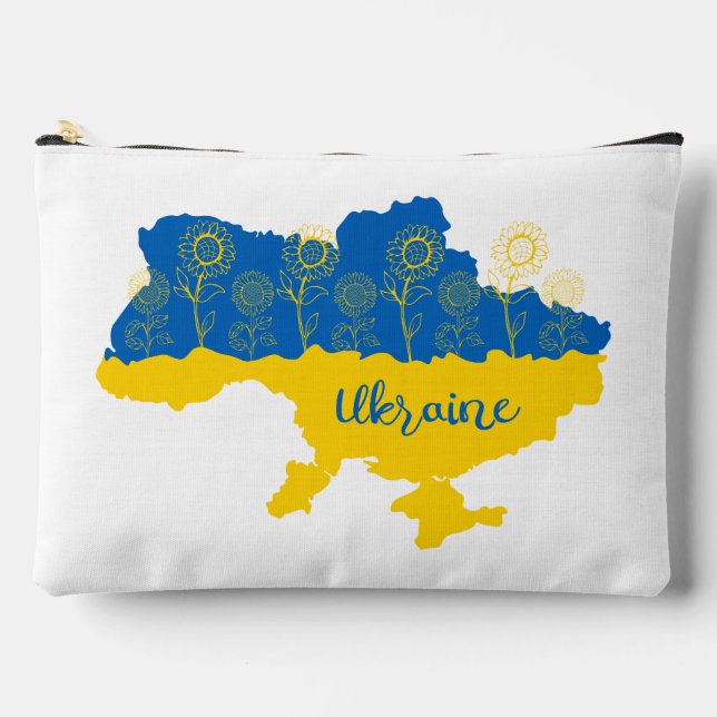 Karte der Ukraine mit Sonnenblumen und ukrainische Zubehörtasche (Vorderseite)
