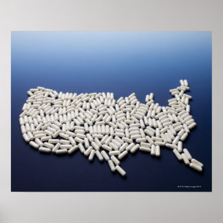 Karte der USA aus weißen Tabletten Poster