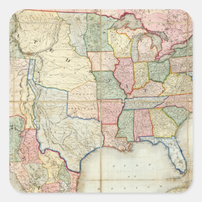Karte der USA Quadratischer Aufkleber (Vorderseite)