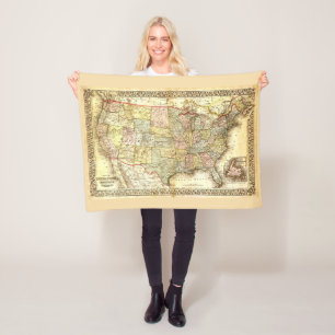 Karte der Vereinigten Staaten - Vintage 1867 Fleecedecke