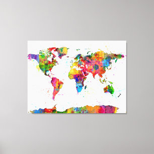 Karte der Wasserfarbe der Weltkarte Leinwanddruck