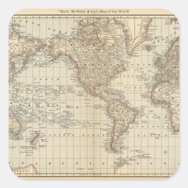 Karte der Welt 2 Quadratischer Aufkleber (Vorderseite)