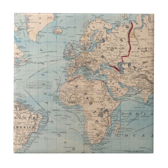 Karte der Welt auf Mercators Projektion Fliese (Vorderseite)