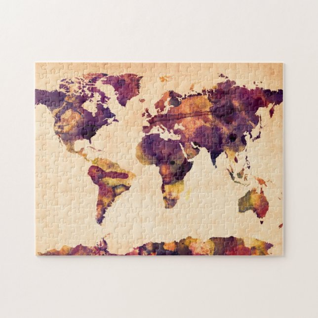 Karte der Weltkarte-Aquarell-Malerei Puzzle (Horizontal)