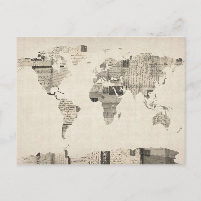 Karte der Weltkarte aus alten Postkarten (Vorderseite)