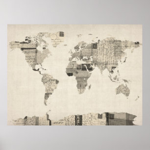 Karte der Weltkarte aus alten Postkarten Poster