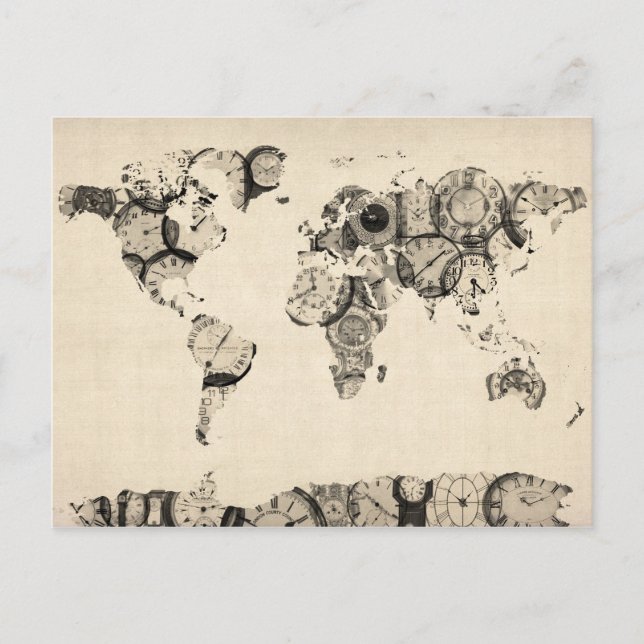 Karte der Weltkarte aus alten Uhren (Vorderseite)