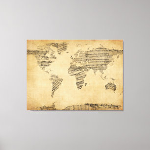 Karte der Weltkarte von den alten Noten Leinwanddruck