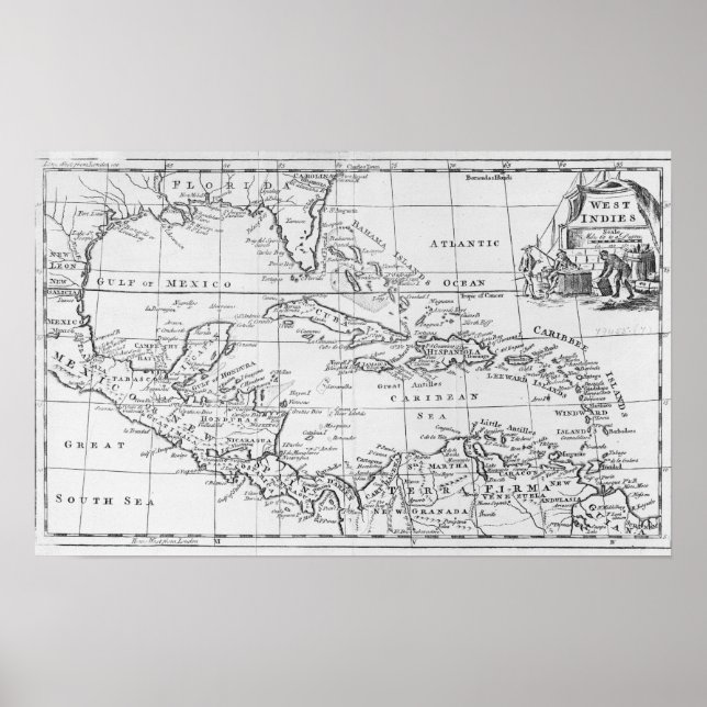 Karte der Westindischen Inseln Poster (Vorne)