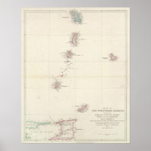 Karte der Windward-Inseln Poster