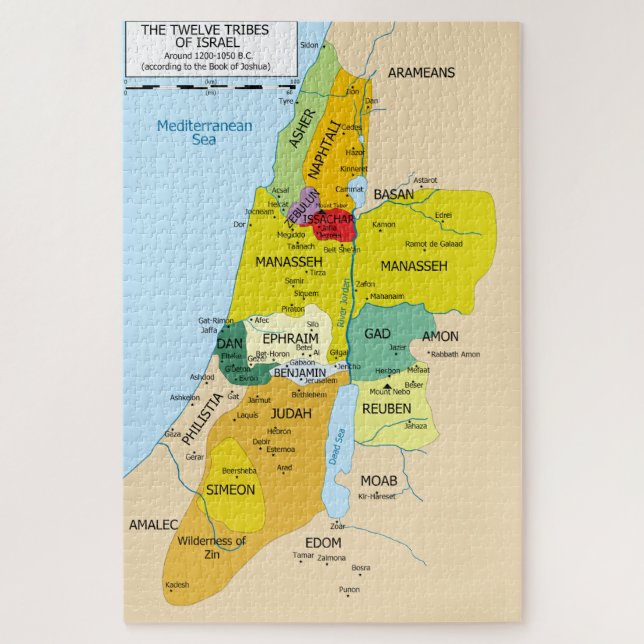 Karte der zwölf Stämme Israels von 1200 bis 1050 Puzzle (Vertikal)