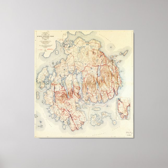 Karte des Acadia Nationalparks, Maine (1942) Leinwanddruck (Vorderseite)