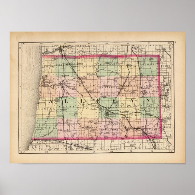 Karte des Allegan-Landkreises, Michigan Poster (Vorne)