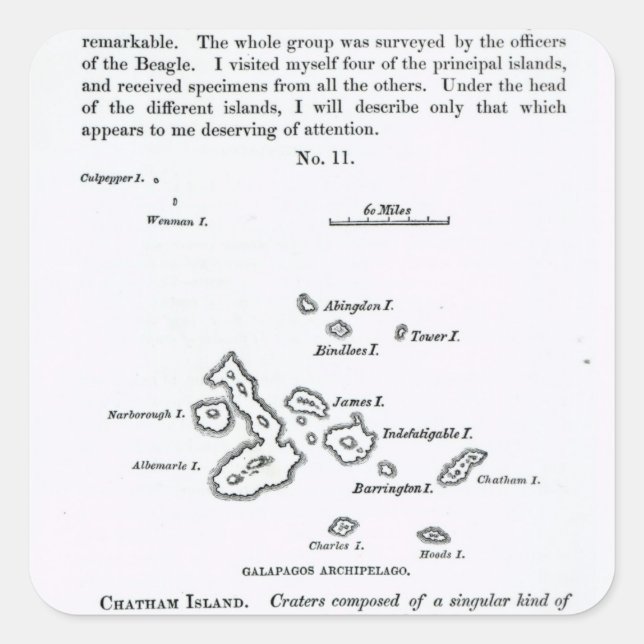 Karte des Archipels Galapagos, 1844 Quadratischer Aufkleber (Vorderseite)