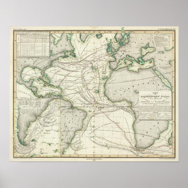 Karte des Atlantischen Ozeans Poster (Vorne)