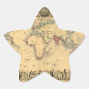 Karte des britischen Empires weltweit aus den 1850 Stern-Aufkleber