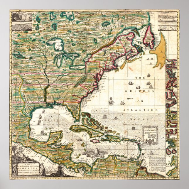 Karte des Britischen Imperiums in Amerika 1773 Poster (Vorne)