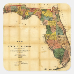 Karte des Bundesstaates Florida (1856) Quadratischer Aufkleber
