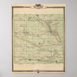 Karte des Butler-Landkreises, Staat von Iowa Poster