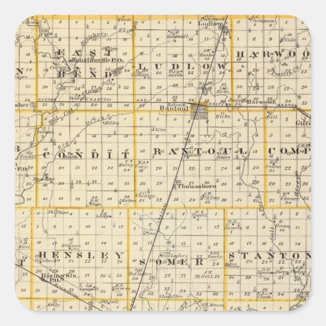 Karte des Champaign-Landkreises Quadratischer Aufkleber (Vorderseite)