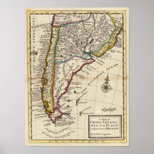 Karte des Chilis, Patagonien, La Plata Poster