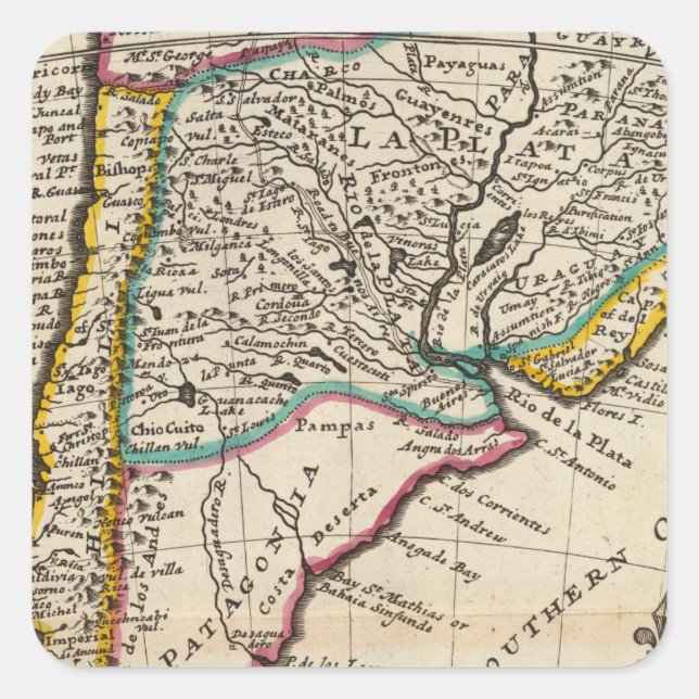 Karte des Chilis, Patagonien, La Plata Quadratischer Aufkleber (Vorderseite)